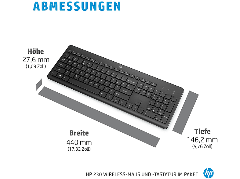 Thumbnail - HP 230 Maus und -Tastatur, Set, kabellos, Schwarz