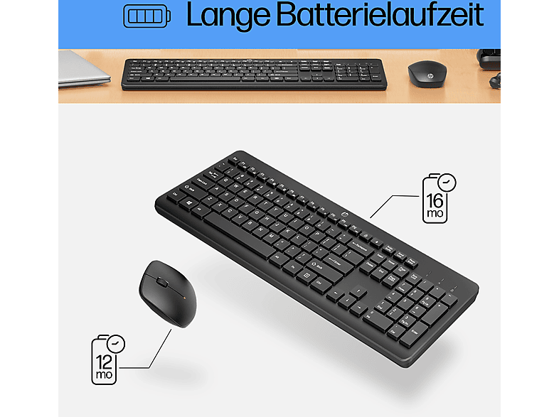 Thumbnail - HP 230 Maus und -Tastatur, Set, kabellos, Schwarz