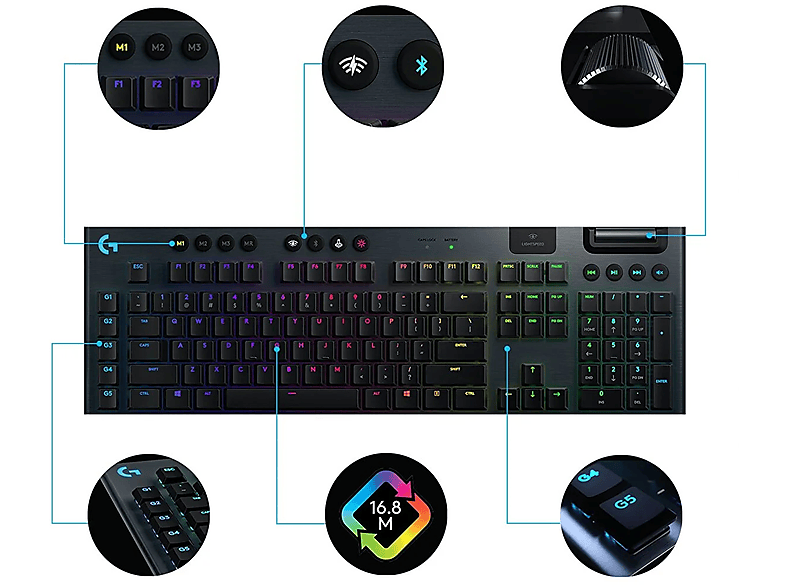 LOGITECH G G915 Lightspeed RGB Tam Boyutlu İngilizce Q Kablosuz Oyuncu Klavyesi - Siyah_6