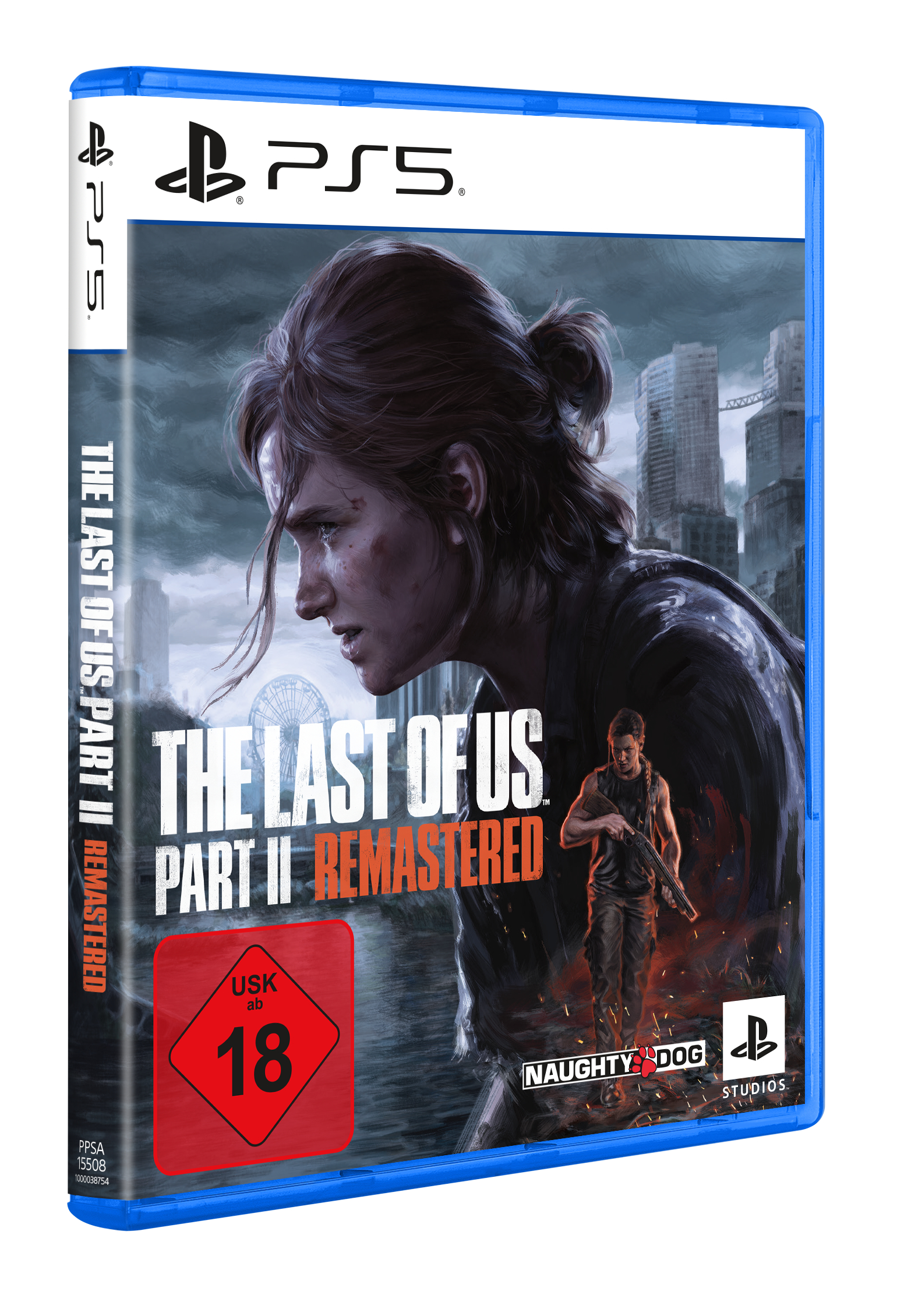 Spielbox für The Last of Us Part II Remastered, mit einem Frauengesicht.