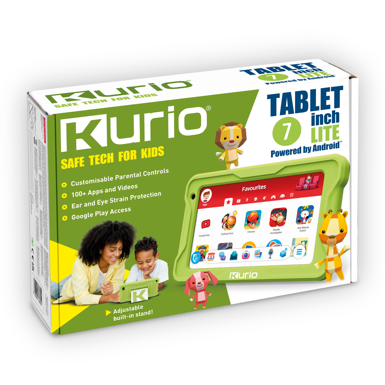 Kurio tabletbox, met een tablet en spelende kinderen.