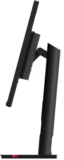 Schwarzer Computermonitor auf schwarzem Ständer. Der Bildschirm ist seitlich abgewinkelt.