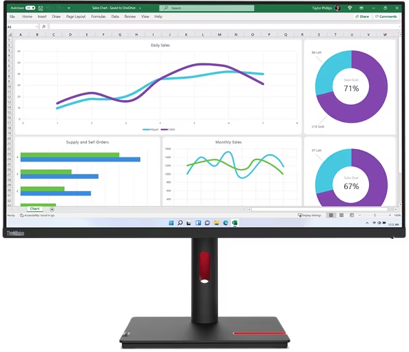Ein Computermonitor zeigt ein Diagramm mit Datenvisualisierungen und ein Tortendiagramm.