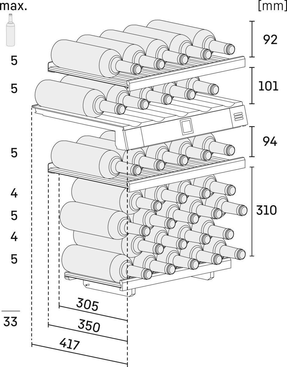 Diagramm mit Weinflaschen in einem Weinkühler.