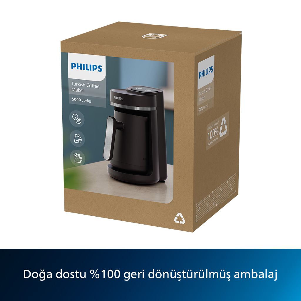Kutusunda bir Philips Türk Kahvesi Makinesi, Türkçe metinli.