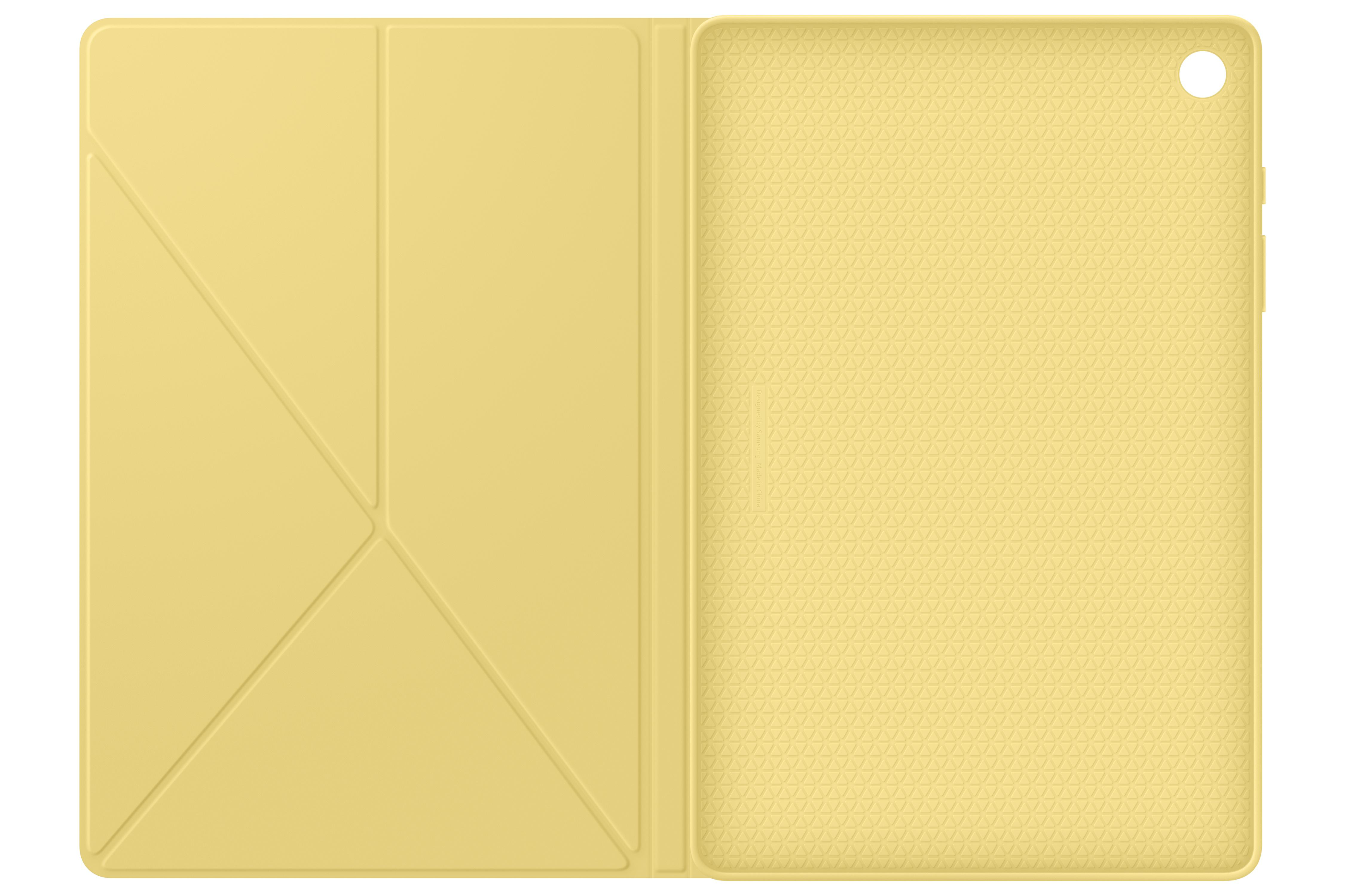 Gelbe Tablet-Hülle offen. Die Hülle hat eine strukturierte Innenfläche.