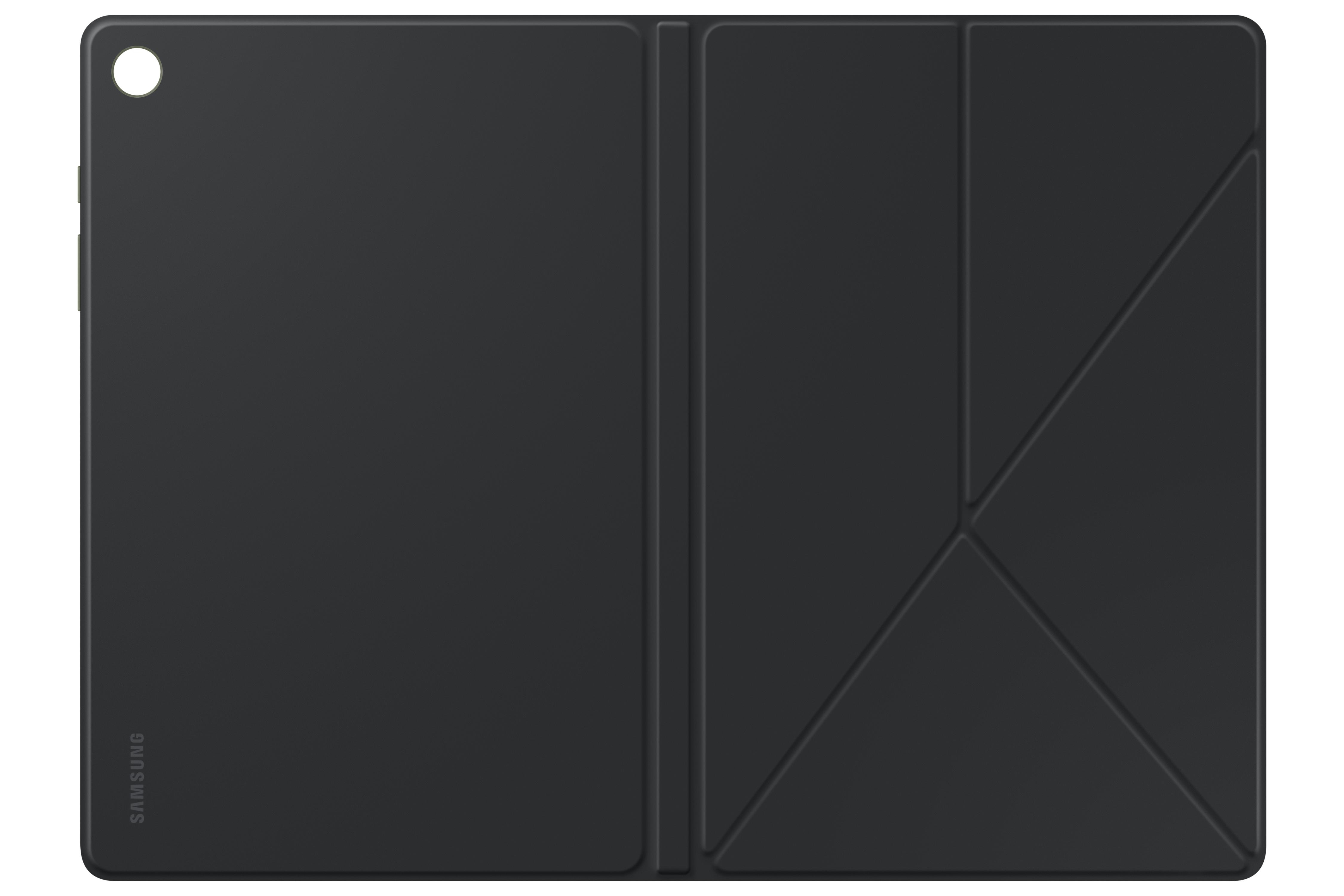 Schwarze Samsung Tablet-Hülle, dreieckig gefaltet.