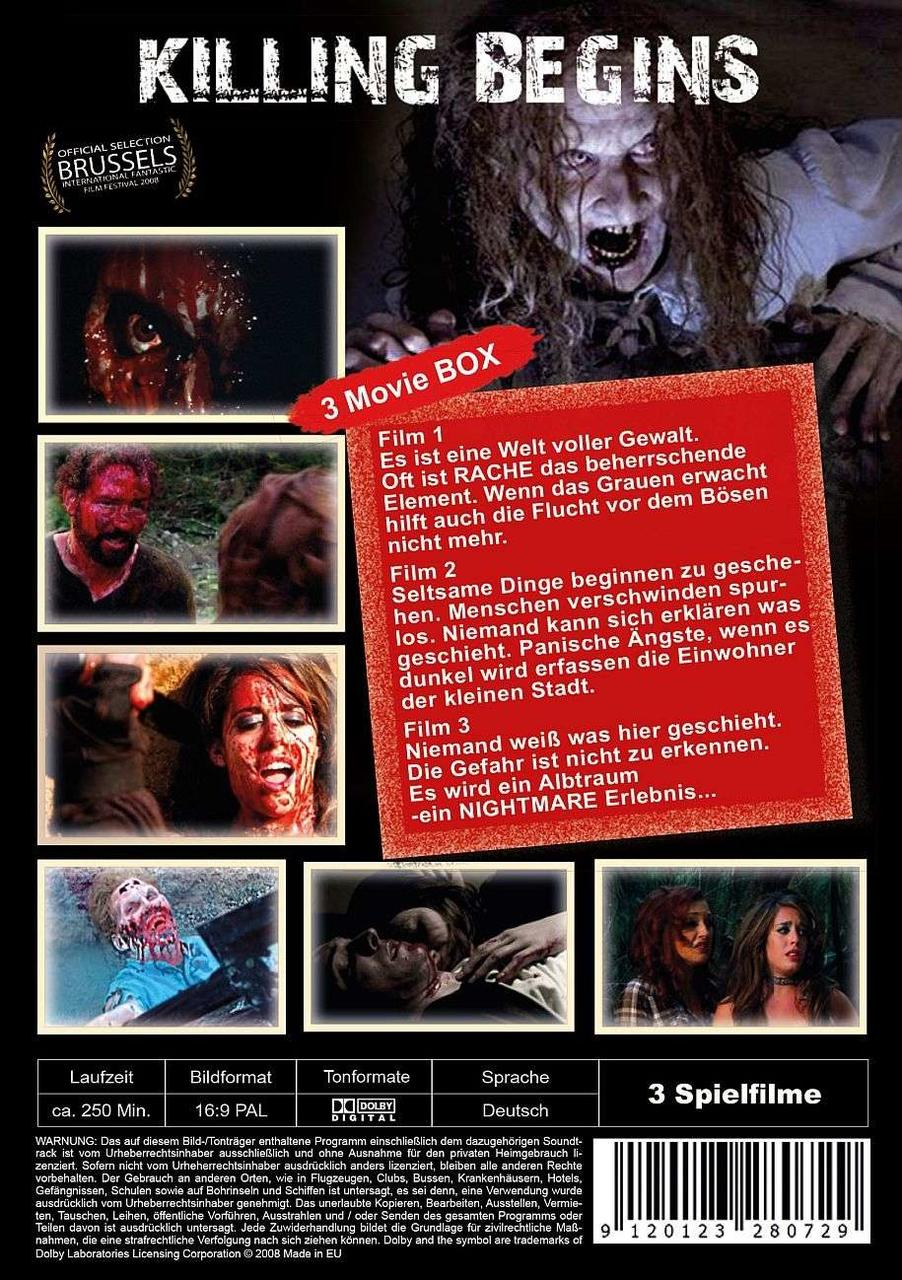 Eine DVD-Box mit Filmszenen, Text auf Deutsch und einem erschreckenden Frauengesicht.