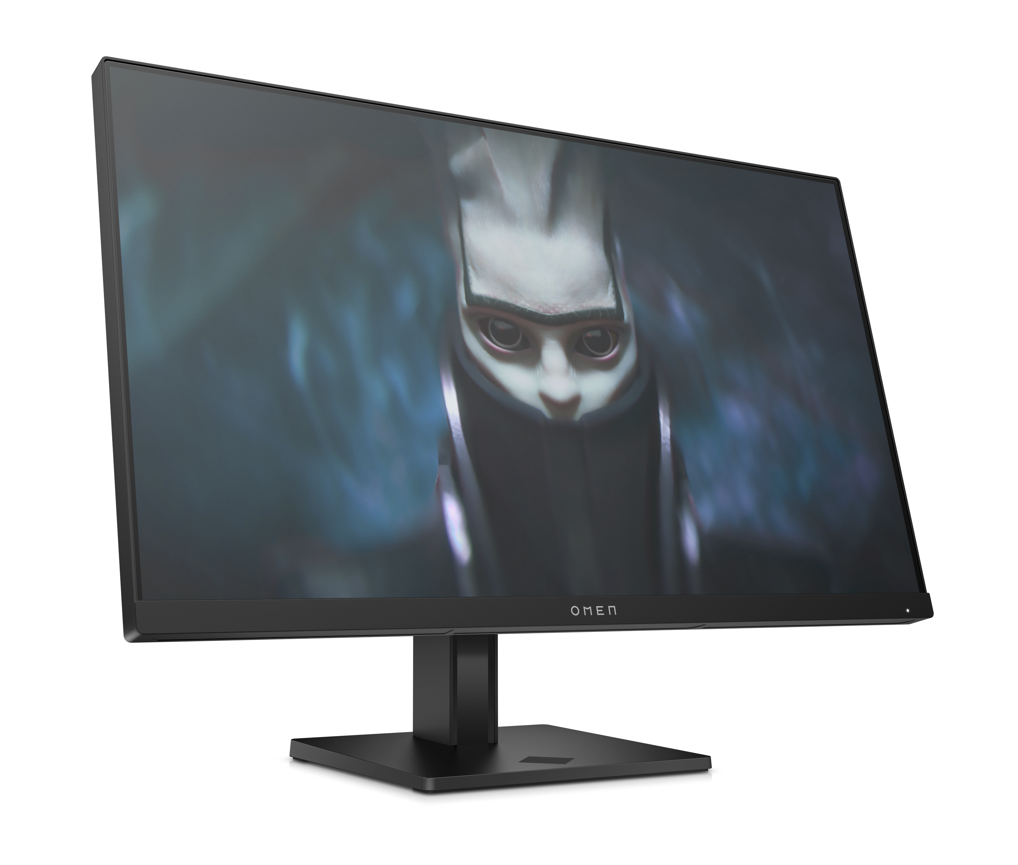 Karanlık bir arka planda bir yüz gösteren HP OMEN monitörü.