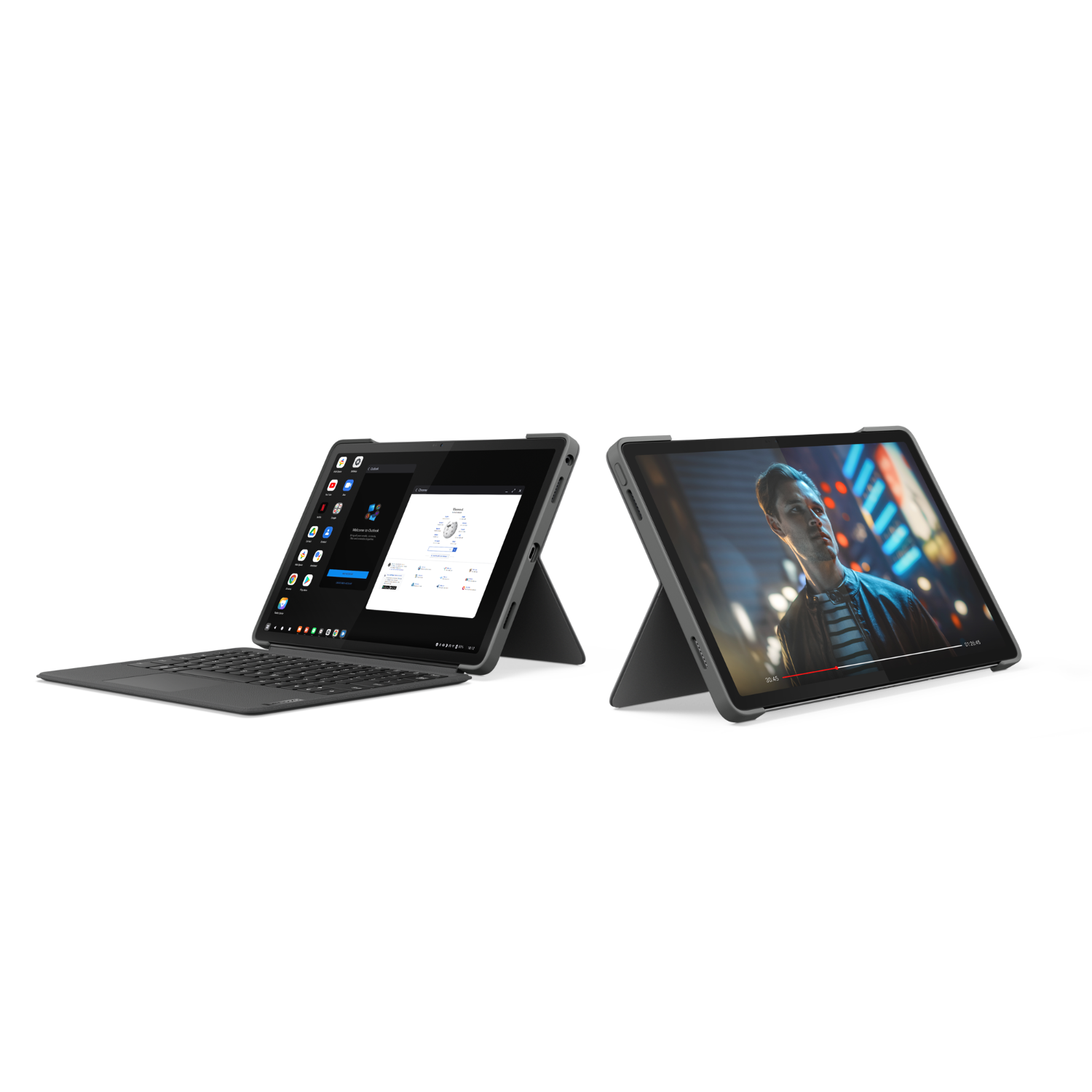 Two laptops, one open, one closed, on a dark background.
