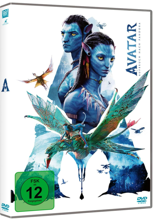 Avatar DVD-Hülle mit blauhäutigen Charakteren und einer fliegenden Kreatur.