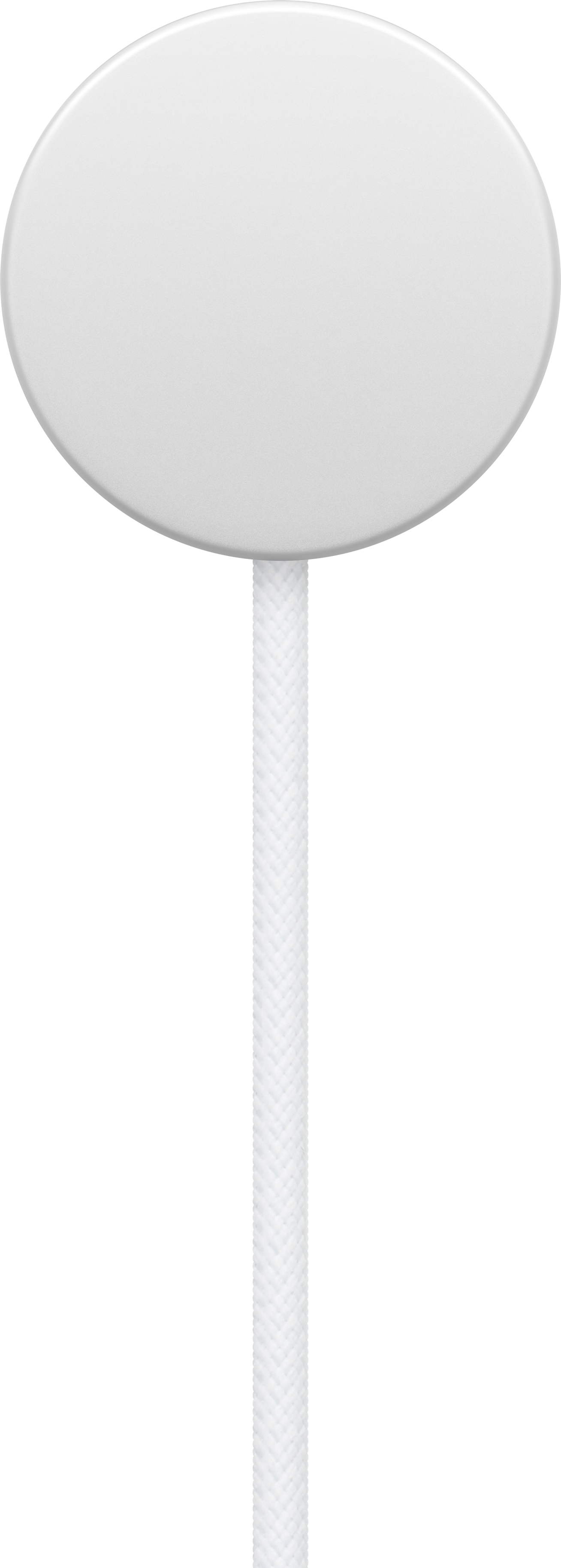 Caricatore Apple Watch bianco con cavo intrecciato bianco.