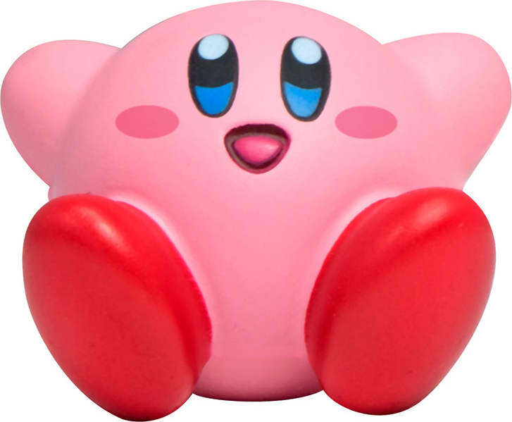 Eine rosa Kirby-Figur, die sitzt.