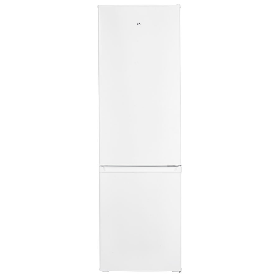 Refrigerador blanco con congelador en la parte inferior.
