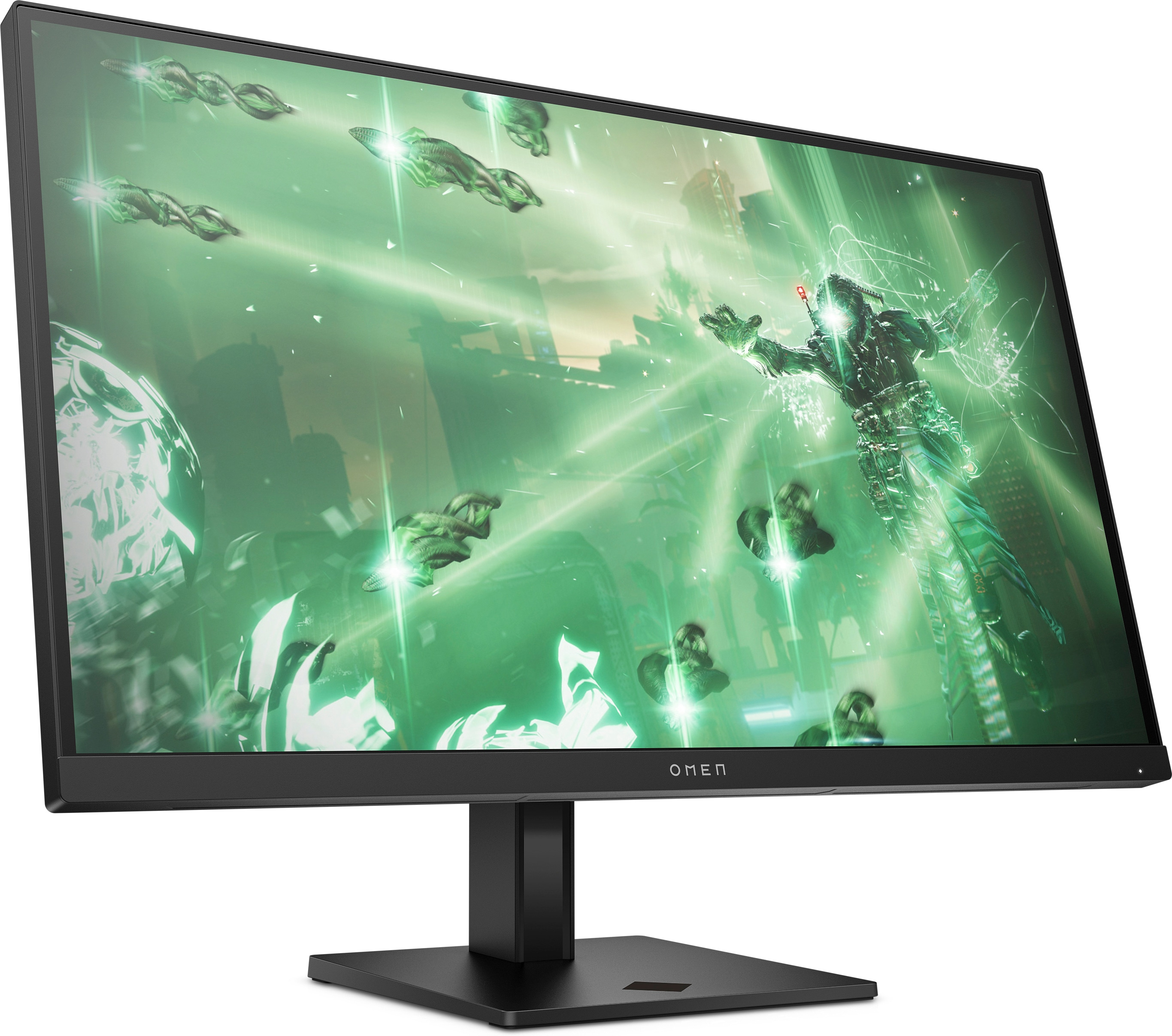 Computermonitor, der eine futuristische Spielszene anzeigt.