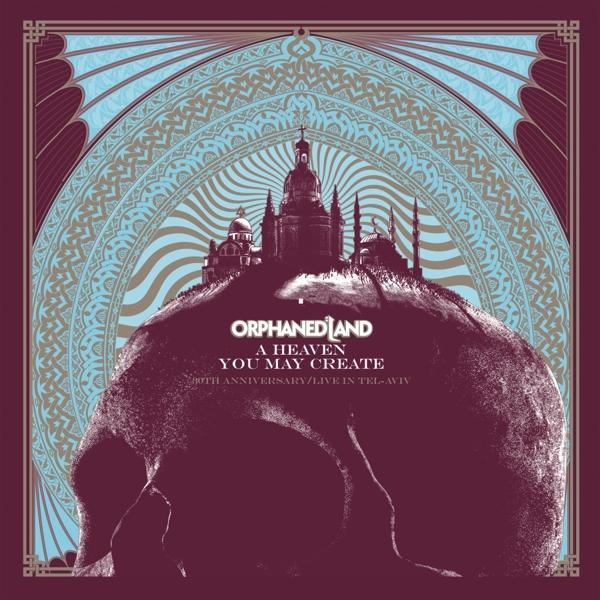 Orphaned Land album borítója. Egy koponya alul egy várossal és tervezett háttérrel.