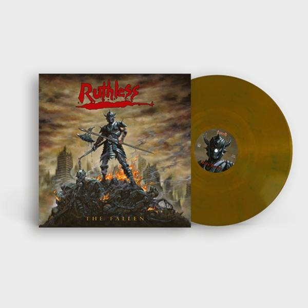 Metal zenekar bakelit lemeze. A borító egy harcost ábrázol koponyahalmon, a bakelit arany.