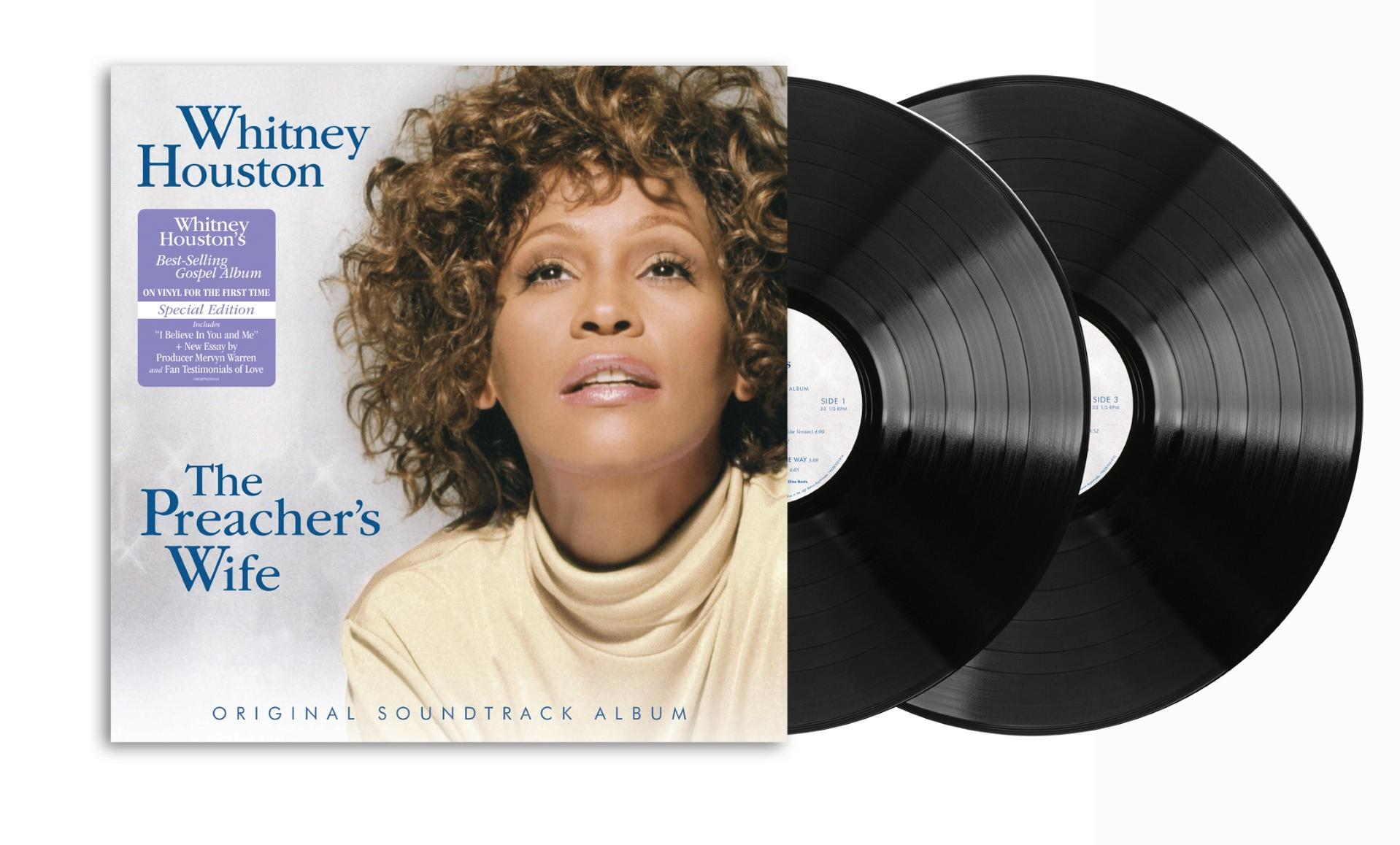 Whitney Houston albuma, a The Preacher's Wife, két fekete bakelit lemezzel.
