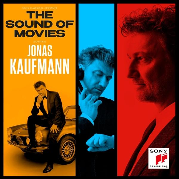 Album borító 3 panellel. Jonas Kaufmann mindegyikben. Kék, narancs és piros háttér.