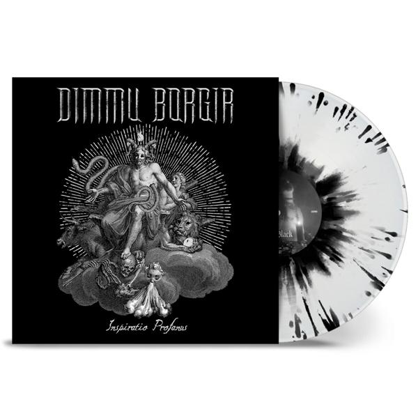 Dimmu Borgir bakelit lemez fekete-fehér borítóval fehér felületen.