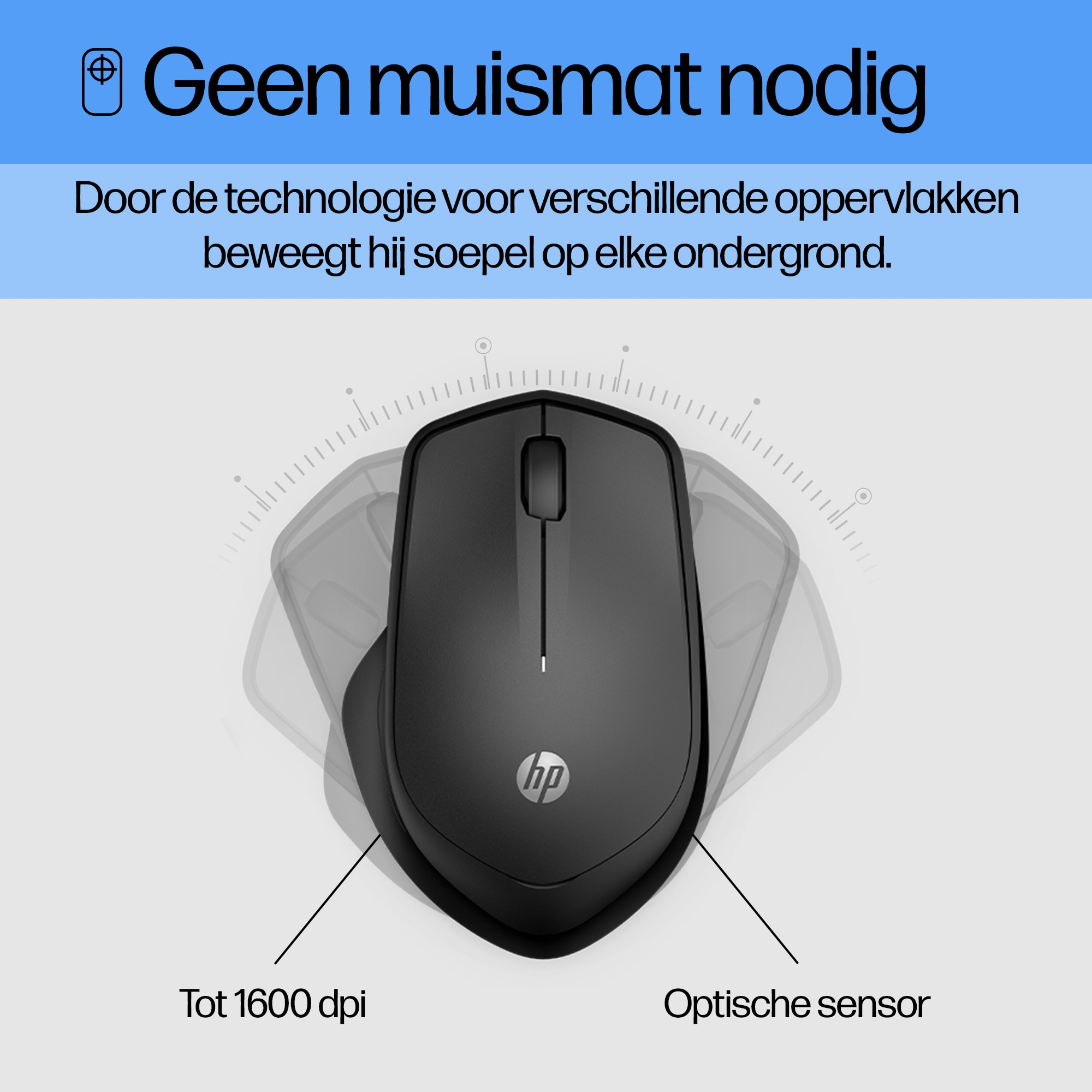 Black computer mouse. The mouse is black and has a scroll wheel and two buttons. No mousepad needed.