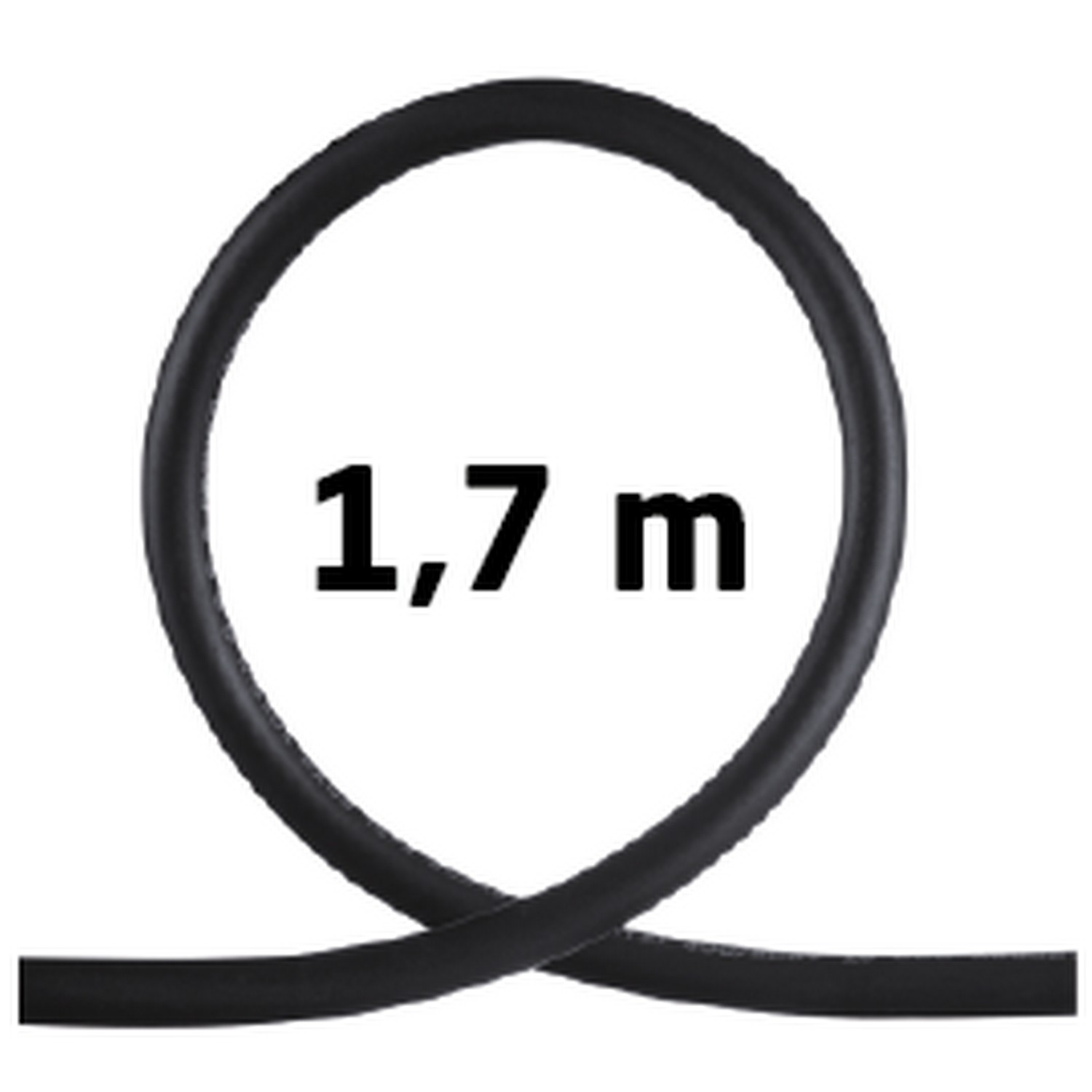 Black hose bent into a circle. Text: 1,7 m.