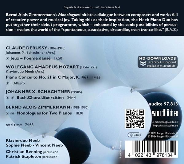 CD-Cover mit Musikstücken von Debussy, Mozart, Schachtner und Zimmermann.