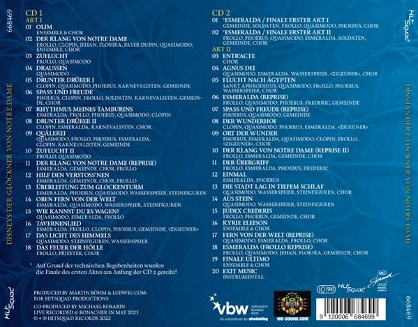 Ein CD-Cover mit Text in Blau und Weiß. Der Titel lautet "Disneys Der Glöckner Von Notre Dame".