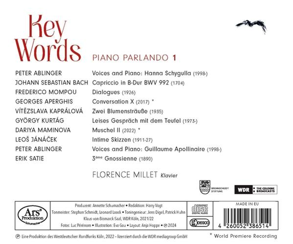 CD-Cover: Titel "Key Words Piano Parlando 1" mit Komponistenliste und Details.
