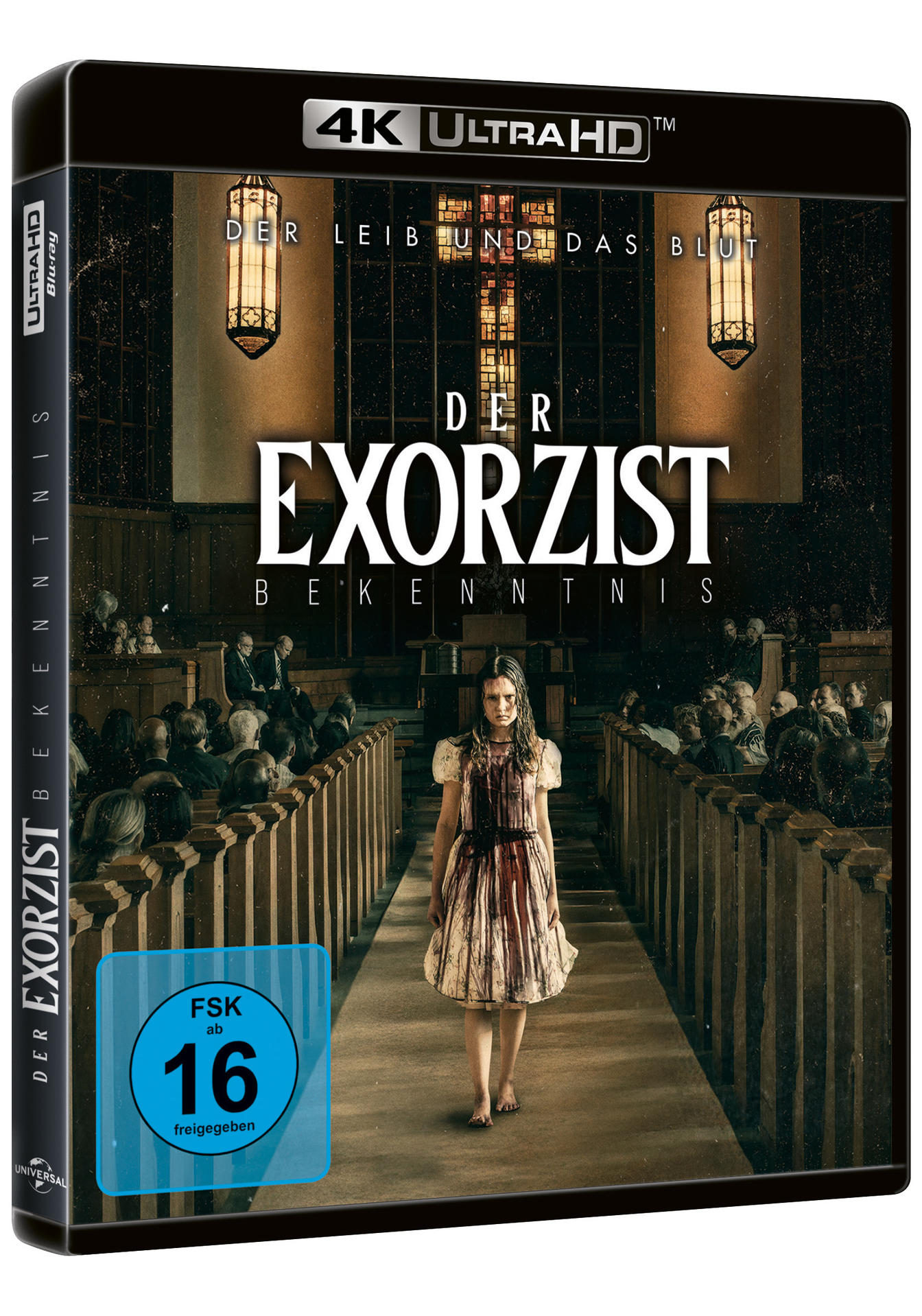 DVD-Cover von 'Der Exorzist' mit einem Mädchen in einer Kirche. 4K Ultra HD Logo sichtbar.