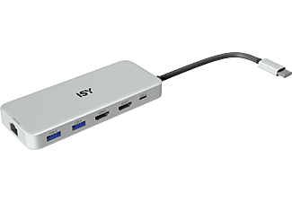 ISY IAD 3000 USB 3.1 Type-C multiport adapter, 2xHDMI, Gigabit LAN, USB-C PD 100W, ezüst (2V225506)