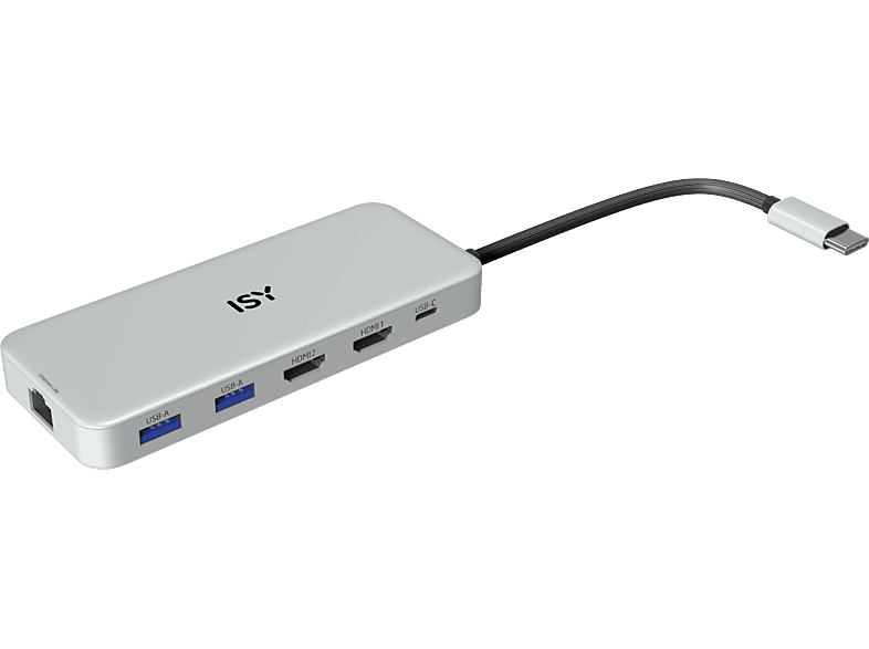 ISY IAD 3000 USB 3.1 Type-C multiport adapter, 2xHDMI, Gigabit LAN, USB-C PD 100W, ezüst (2V225506)