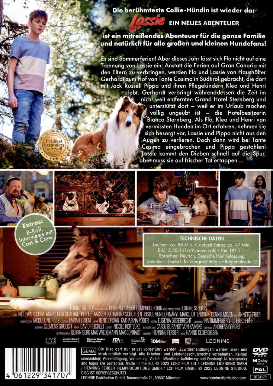 DVD-Cover des Films Lassie mit dem Hund und Schauspielern.