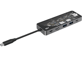 ISY IAD 1024-2 USB 3.1 Type-C multiport adapter, HDMI, LAN, 2x USB-A, USB-C PD 100W, átlátszó (2V225518)