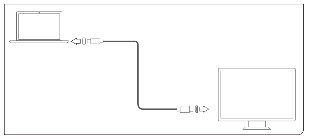 A diagram egy laptopot mutat, amely egy kábelen keresztül csatlakozik a monitorhoz.