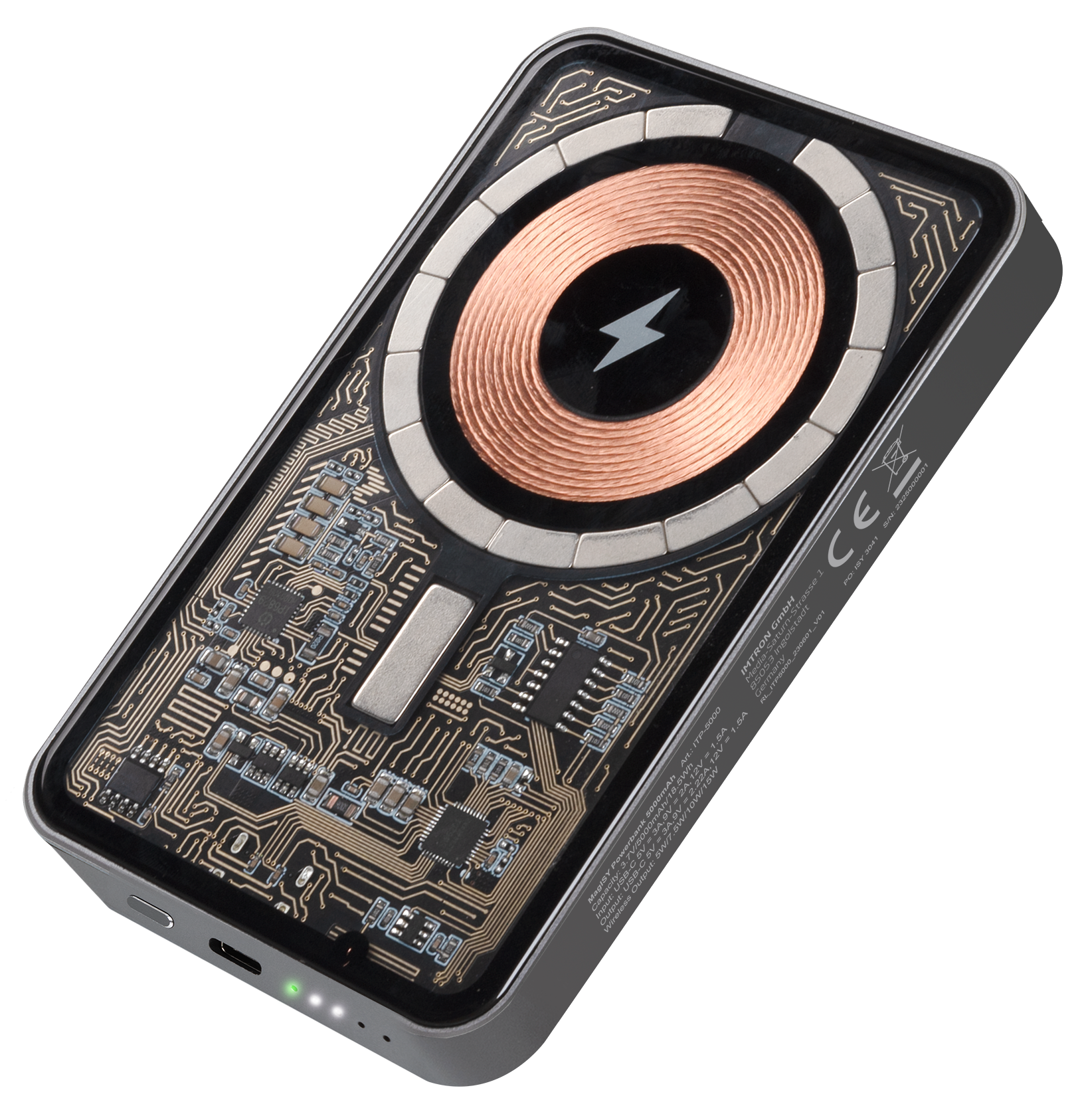 ISY ITP-5000 MagISY vezeték nélküli töltőpad MagSafe rögzítéssel, 5000 mAh, átlátszó (2V219871)