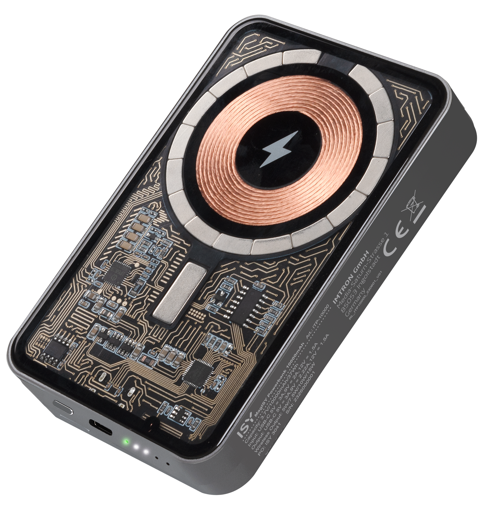 ISY ITP-10000 MagISY vezeték nélküli töltőpad MagSafe rögzítéssel, 10000 mAh, átlátszó (2V219872)