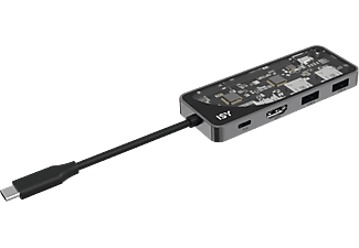 ISY IAD 1028-2 USB 3.1 Type-C multiport adapter, HDMI, 2x USB-A, USB-C PD 100W, átlátszó (2V221998)