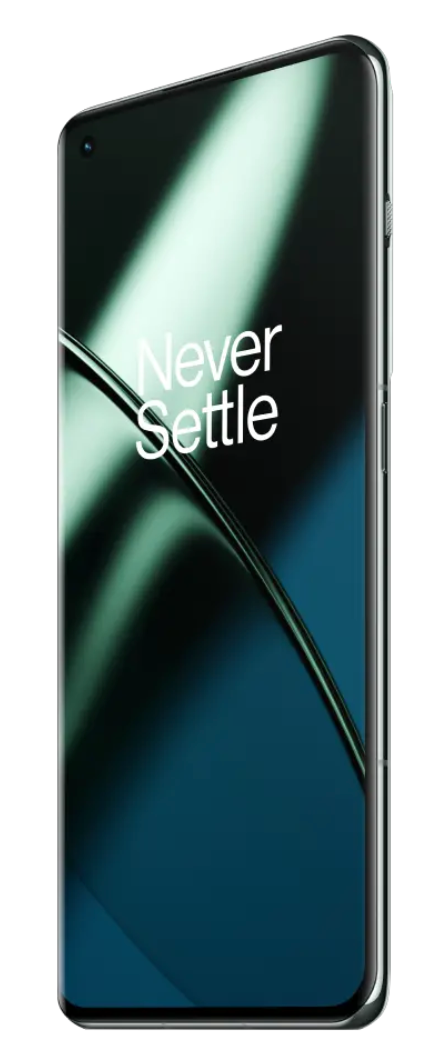Ekranında Never Settle yazan bir cep telefonu.