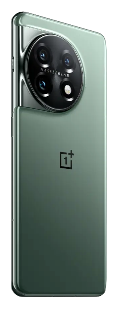 Hasselblad kamera modülü ve OnePlus logosu ile yeşil akıllı telefon.
