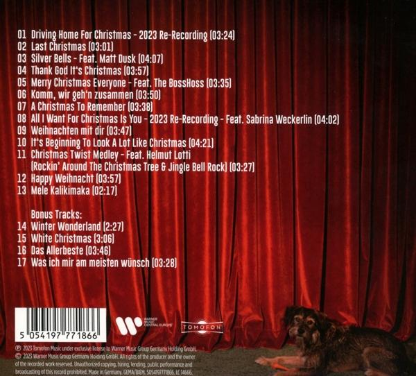 CD-Cover mit Titelliste und Bonustracks. Es zeigt einen Hund und einen roten Vorhang.