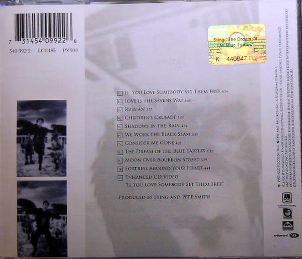 Rückseite eines Sting-CD-Albums mit Titelliste, ein Bild von Sting.