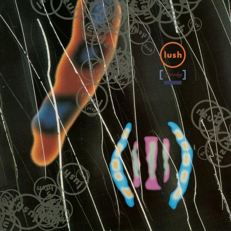 Albumcover mit einem orange-blauen Design und dem Bandnamen: Lush.