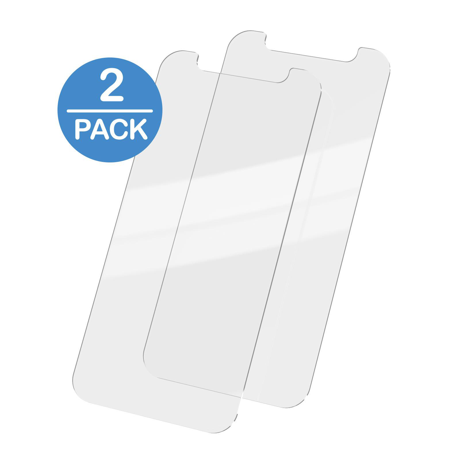 Zwei klare Displayschutzfolien in einer Packung mit der Aufschrift '2 PACK' auf weißem Hintergrund.