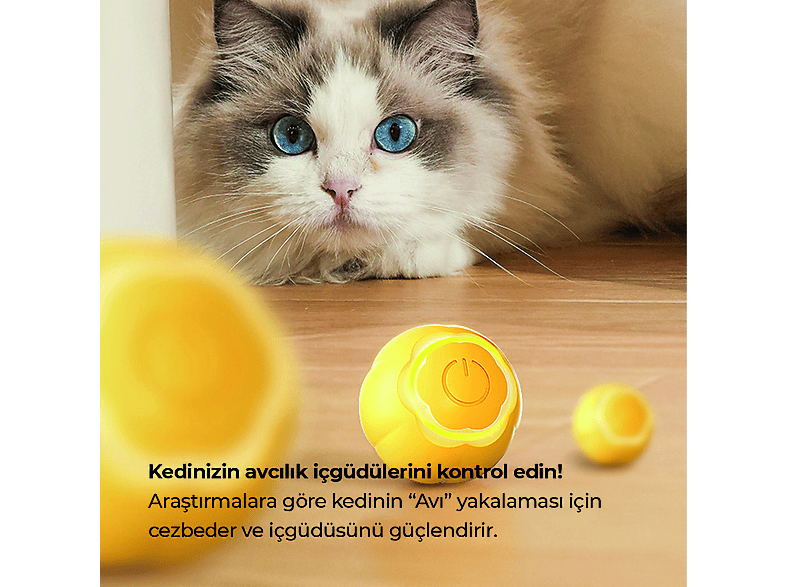 NEUTRON Kendinden Hareketli Kedi Oyuncağı Interaktif Akıllı Kedi Köpek Topu Sarı_2