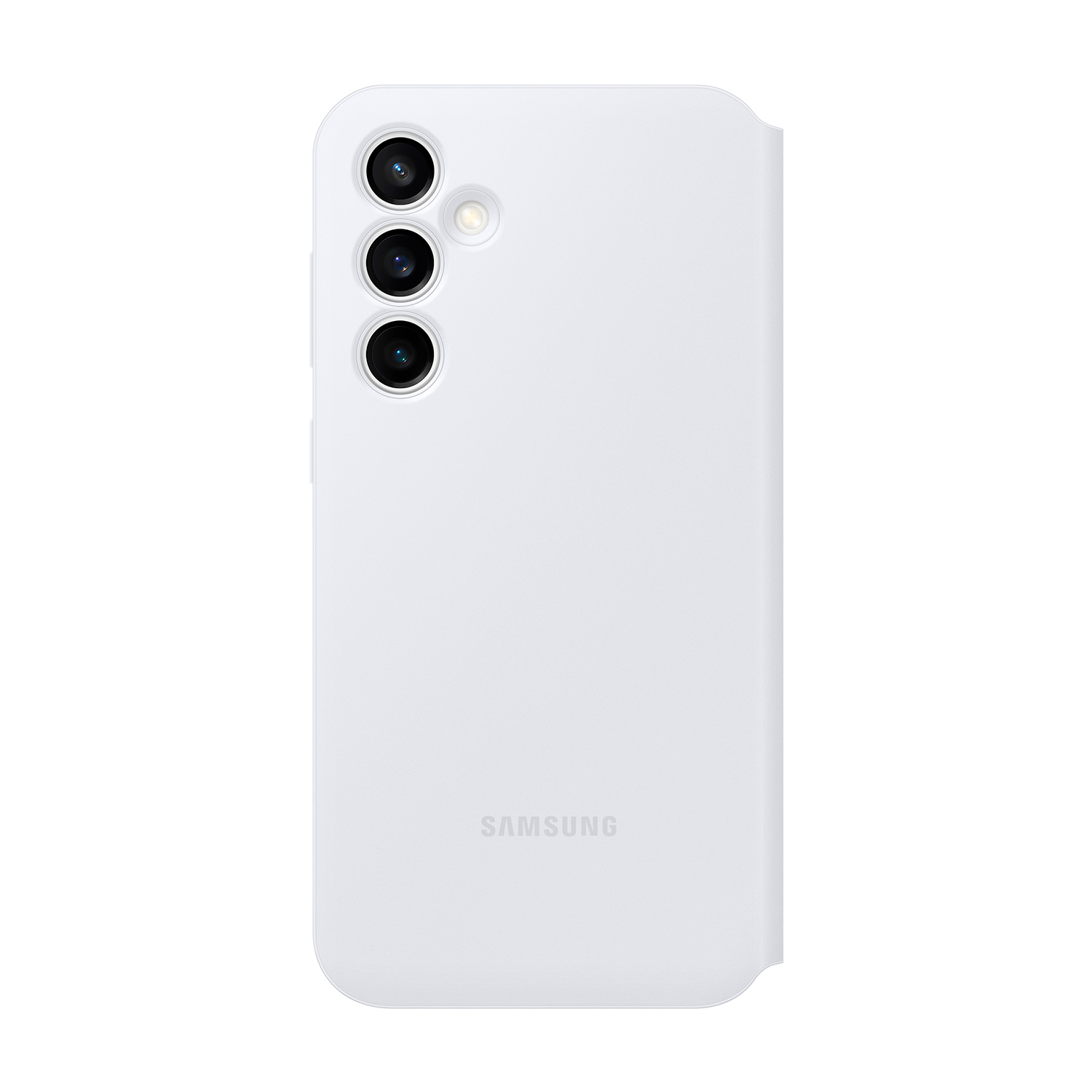 Custodia bianca per telefono Samsung con tre obiettivi.
