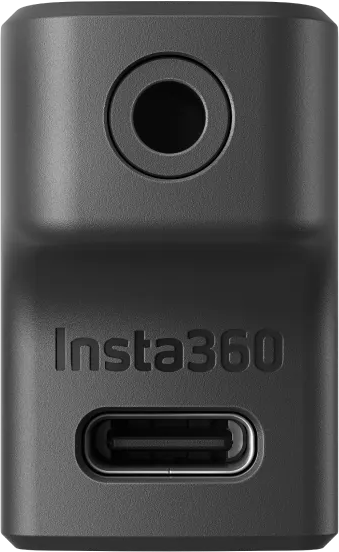 Schwarzer Insta360-Adapter mit USB-C-Anschluss und Loch.