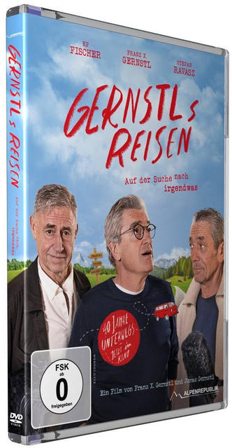 DVD-Cover mit drei Männern, Titel "Gernstls Reisen".