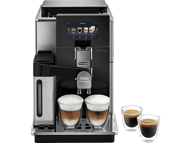 DELONGHI Maestosa EPAM960.55.GM - 14 Kaffeespezialitäten, schwenkbares Display, elegantes Design, App-steuerbar, Kaffeevollautomat Silber/Schwarz