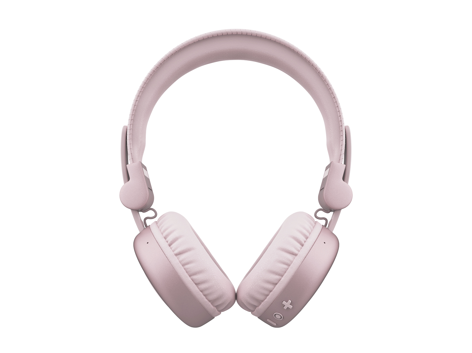Casque rose sur fond blanc, vue de dessus.